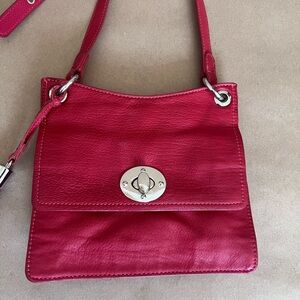 Clements Ribeiro Red Genuine Pebbled Leather Silver Hardware Crossbody Bag